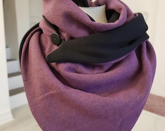 Wrap scarf made of jersey and sweatshirt fabric in black and purple