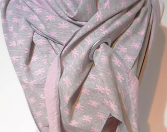 XXL jersey scarf in light grey with dragonflies in pink for spring / autumn