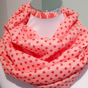 Pink chiffon loop scarf with dots
