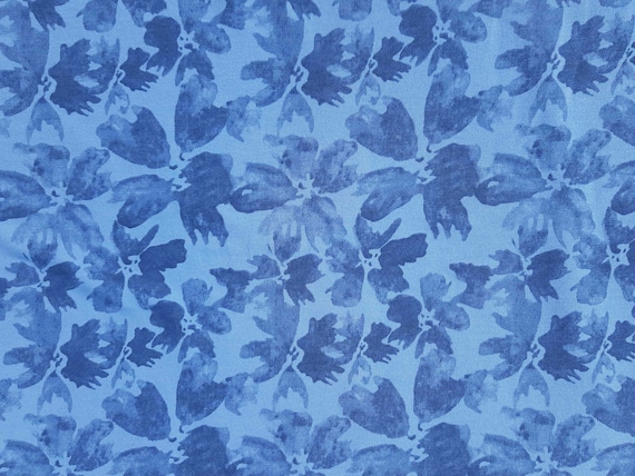 Meterware Stoff Hellblau Blumen Stoff French Terry In Blau Mit