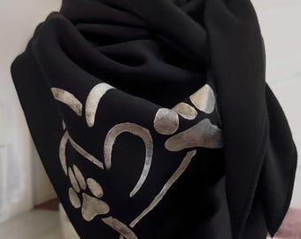 XXL scarf made of winter sweat in black with silver paw motif