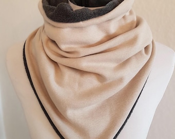 Fleece and Alpenfleece snood in beige and dark grey solid color