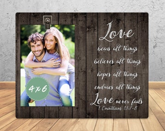 Valentine's Gift, Personalized Picture Frame, Wedding Gift, Anniversary Gift, Love Never Fails, Personalized Frame, Gift for Bride