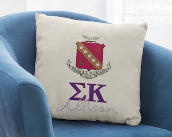 Sigma Kappa Sorority Pillow: Linen Greek Sorority Gift