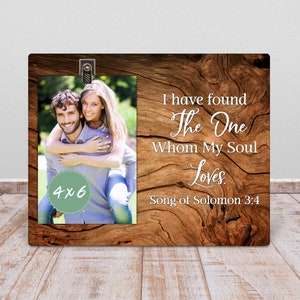 Personalized Engagement and Wedding Photo Frame - Custom Mr & Mrs Picture Frame for 5th Anniversary, Bookshelf, and Desk Decor