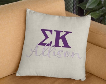 Sigma Kappa Sorority Pillow: Linen Greek Letters Gift