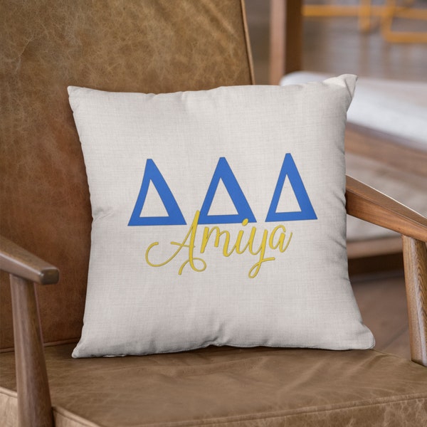 Tri Delta Sorority Pillow: Linen Greek Letters, Big Little Gift