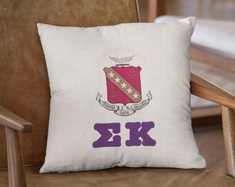 Sigma Kappa Sorority Pillow: Linen Greek Letters, Big Little Gift