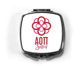 Alpha Omicron Pi Sorority Pocket Mirror - Greek Letters Makeup Compact