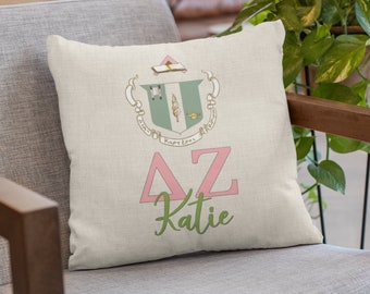Delta Zeta Sorority Pillow: Linen Greek Letters, Big Little Gift