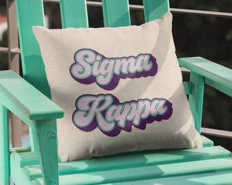 Sigma Kappa Sorority Pillow: Greek Letters Linen Throw Pillow