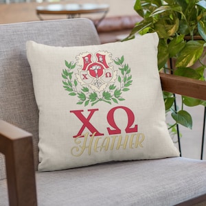 Chi Omega Sorority Pillow: Greek Letters Linen Pillow, Big Little Gift