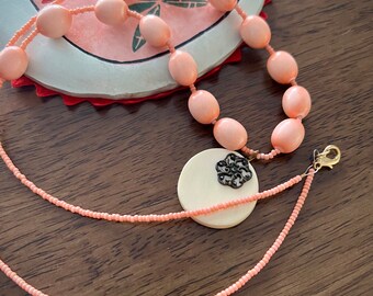 Peach Necklace of Wood and Bone