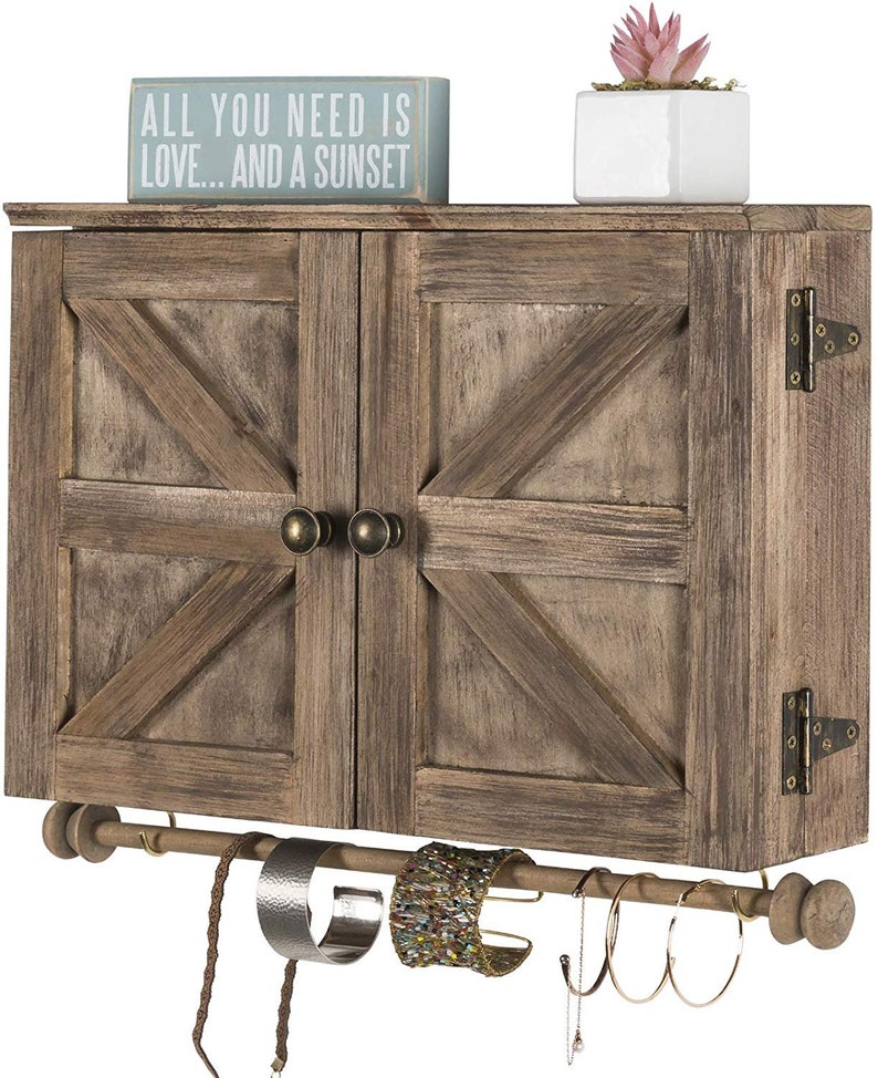 Rustic Wall Mounted Jewelry Organizer with Wooden Barndoor Etsy
