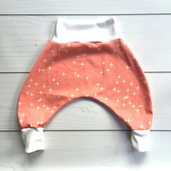 Coral Pink und weiß Kreuz Haremshose, Baby Lounge Hosen, MC Hammer Hose, bequeme Babyhose