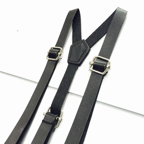 SALE!!! Modern Black leather baby suspenders, adjustable, toddler suspenders, child suspenders, fits 6 months to 3T