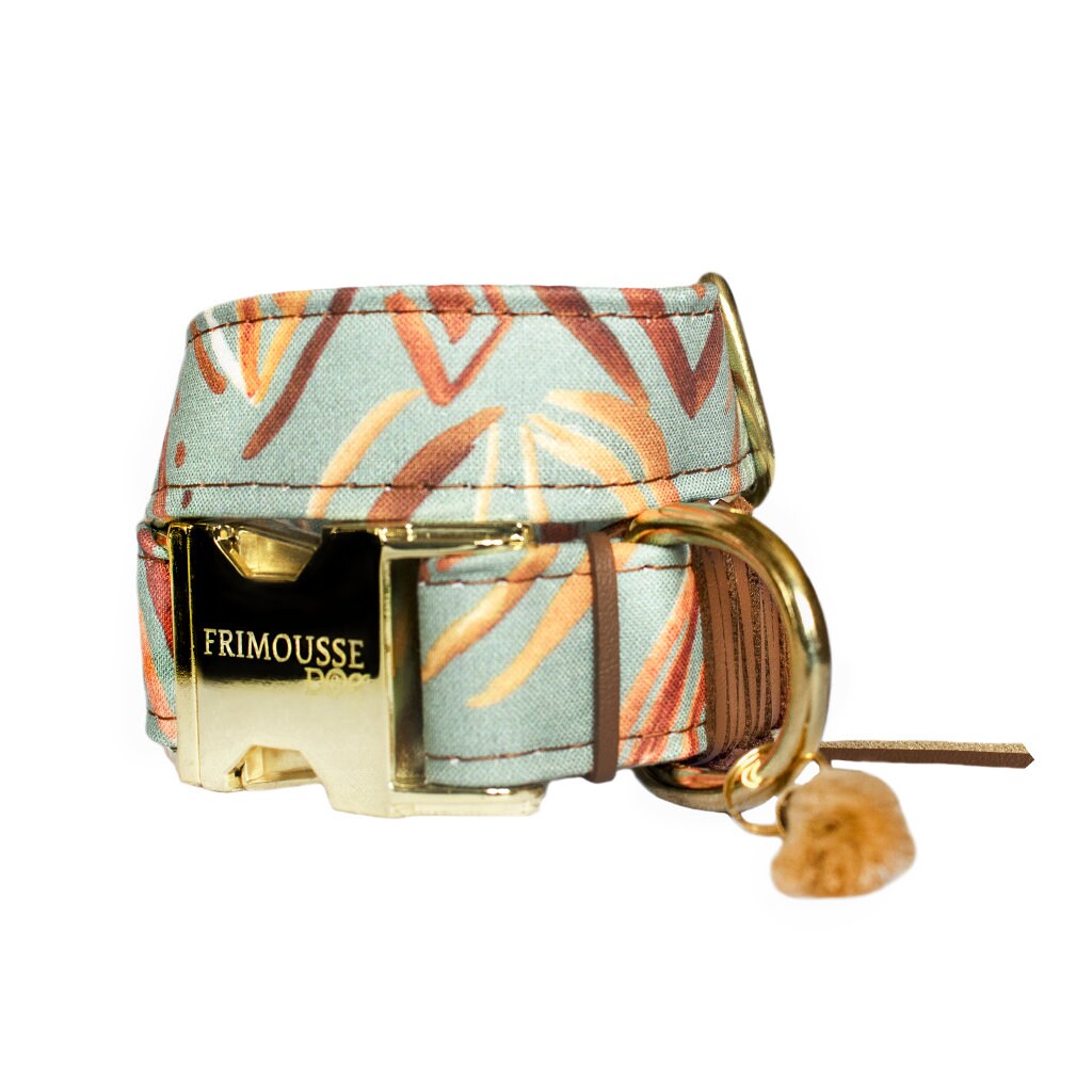 Collier Chien Réglable, Dog Collar, Collier Boucle Dorée, Coton Tissu Ethnique, Modèle Totem