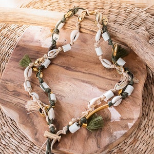 EM anti-tick pearl necklace in natural ceramic double "Khaki"