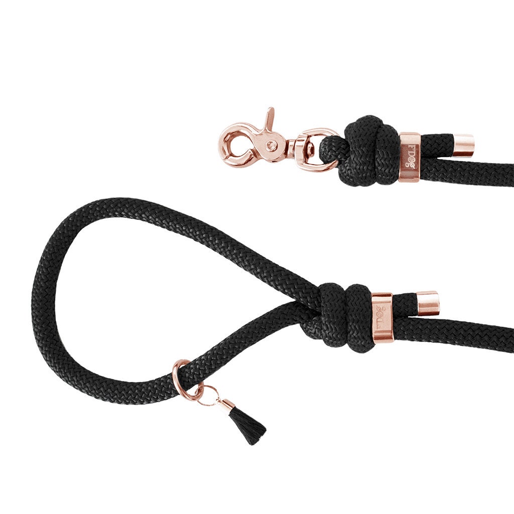 Laisse Pour Chien Paracorde Noir Bouclerie Rose Dorée