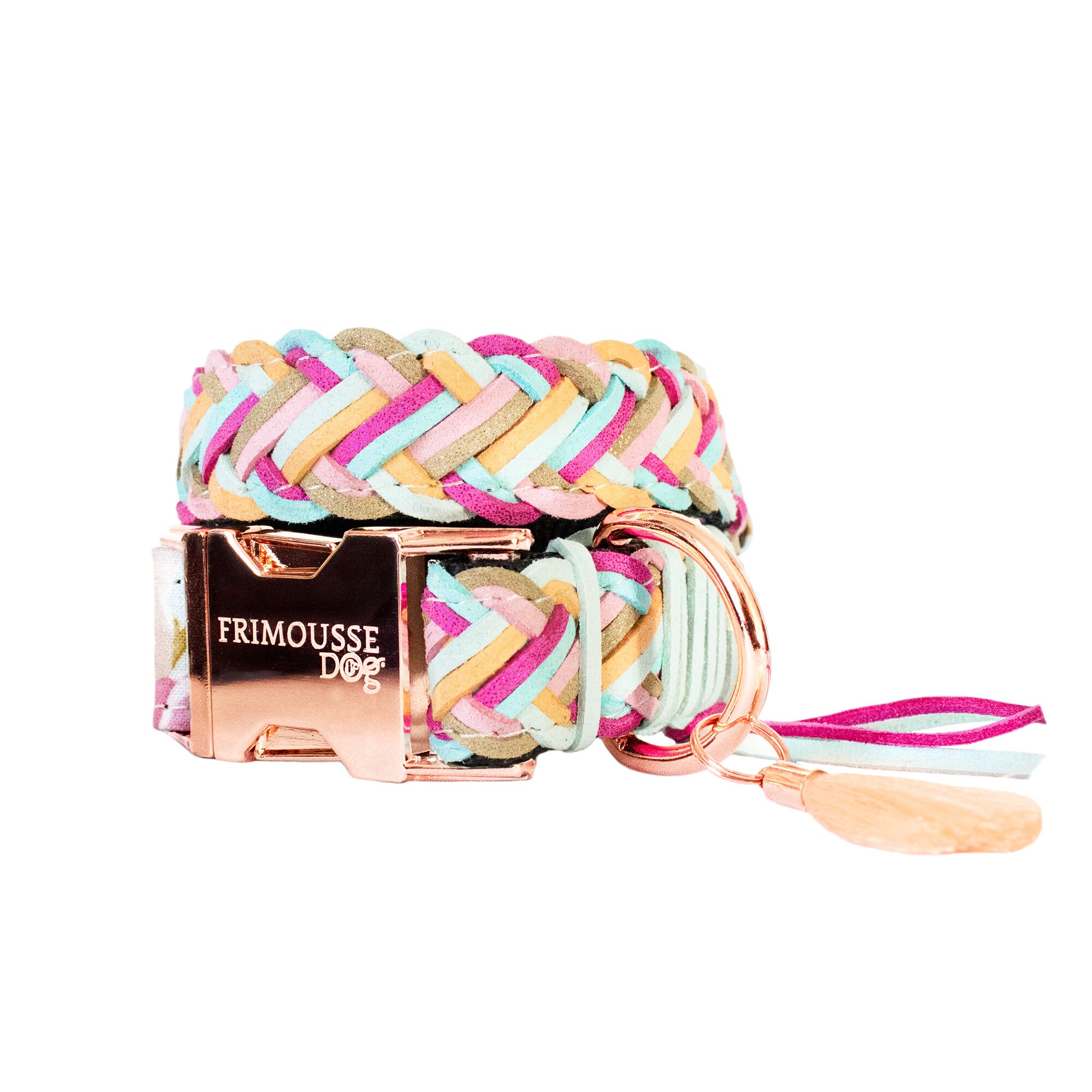 Collier Chien Réglable Tressage Boucle Rose Dorée Melrose