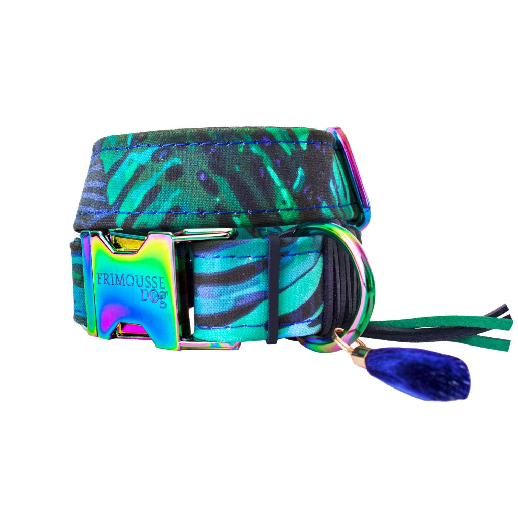 Collier Chien Réglable, Dog Collar, Collier Boucle Arc en Ciel, Coton Tissu Fleurs, Modèle Paul