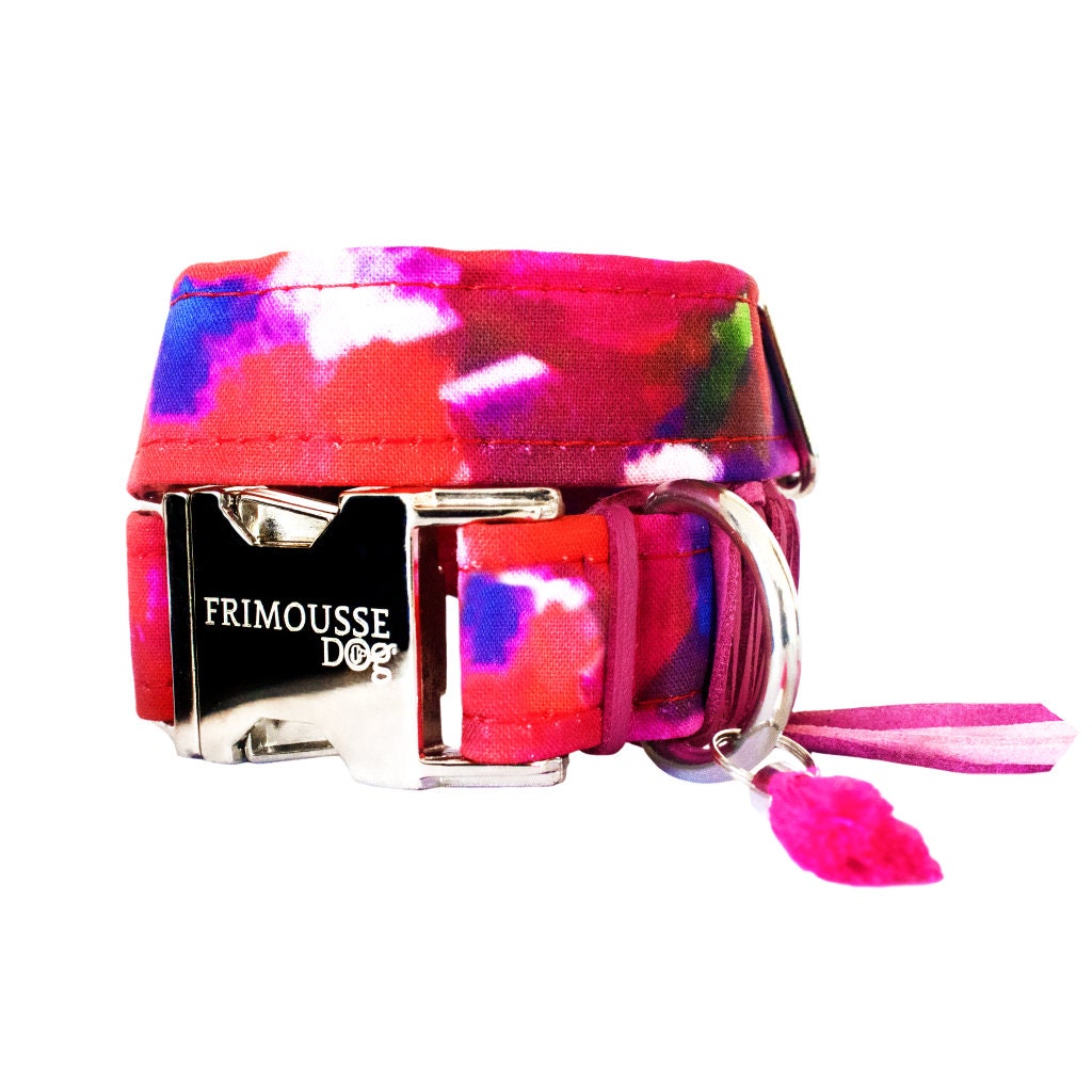 Collier Chien Réglable, Dog Collar, Collier Boucle Argenté, Coton Tissu Tache Radieuse