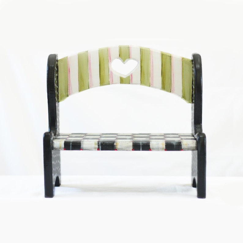 Little Girl Bench Doll Bench Painted Doll Bench Polka Dot Doll Bench Checked Bench Painted Doll Bench Floral Painted Doll Bench