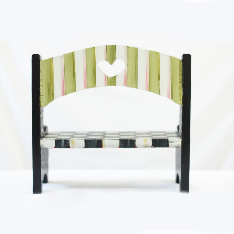 Little Girl Bench Doll Bench Painted Doll Bench Polka Dot Doll Bench Checked Bench Painted Doll Bench Floral Painted Doll Bench