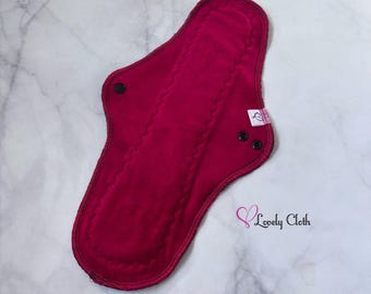 Red 14” Heavy Cloth Menstrual Pad. Cotton Velour Topped