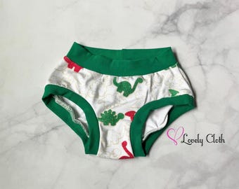 Christmas Dinosaur Panties. Girls Underwear