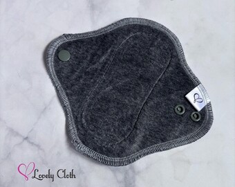 Charcoal 6” Cloth Panty Liner. Cloth Menstrual Pad