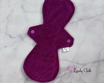 Raspberry 12” Heavy Cloth Menstrual Pad. Cotton Velour Topped