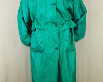 Christian Dior Green Neon Rain Coat Woman Checker Pattern Size 12 Large