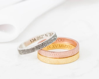 Skinny Fingerprint Ring - Personalized Fingerprint Band - Dainty Fingerprint Rings - Couple Jewelry - Wedding Gift - Christmas gift