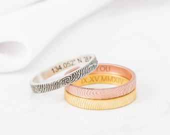 Skinny Fingerprint Ring - Personalized Fingerprint Band - Dainty Fingerprint Rings - Couple Jewelry - Wedding Gift - Christmas gift