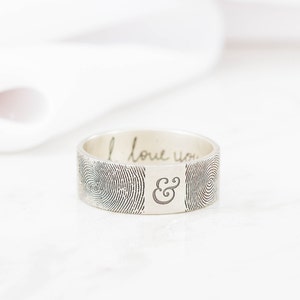 Actual Fingerprint Ring- Personalized Fingerprint Band - Couple Jewelry - Custom Silver Memorial Jewelry - Gift For Him
