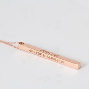 Personalized 3D Bar Necklace - Dainty 4 Sided Vertical Bar Necklace - Engraved Necklace - Mother's Gift - Graduation Gift