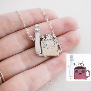 Actual Kid&#39;s Drawing on Necklace - Actual Handwriting Necklace - Memorial Necklace - Children&#39;s Drawing Necklace - Mother Gift