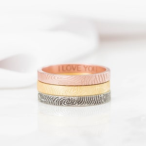 Skinny Fingerprint Ring - Personalized Fingerprint Band - Dainty Fingerprint Rings - Mother Gift - Wedding Gift