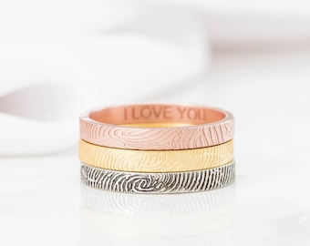 Skinny Fingerprint Ring - Personalized Fingerprint Band - Dainty Fingerprint Rings - Mother Gift - Wedding Gift