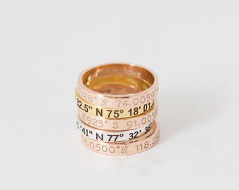 Custom Coordinates Ring - LATITUDE - LONGITUDE Ring - Personalized Coordinates Ring - Stackable thin band - Mother Gift - Christmas gift