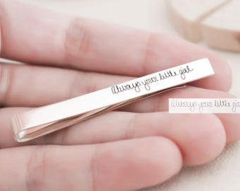 Engraved Handwriting Tie Clip - Sterling Silver Personalized Tie Bar