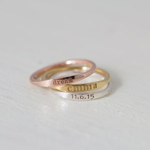 Dainty Engraved Name Ring - Stackable Rings - Personalized Name Ring -Stackable thin band - Mother Gift - Bridesmaid Gift