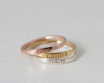 Dainty Engraved Name Ring - Stackable Rings - Personalized Name Ring -Stackable thin band - Mother Gift - Bridesmaid Gift