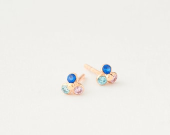 Birthstone Stud Earrings - Birthstone Cluster Earrings - Dainty Birthstone Earrings - Personalized Earrings - Mother Gift