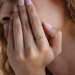 Dainty Sterling Silver Name Ring: Personalized Stacking Ring
