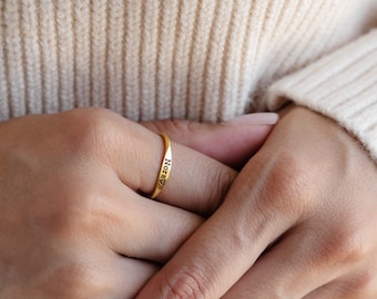 Dainty Engraved Name Ring - Stackable Rings - Personalized Name Ring - Stackable thin band - Mother Gift - Bridesmaid Gift