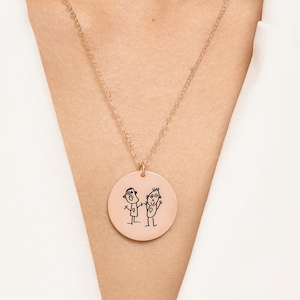 Collar con dibujo para niños - Collar con escritura a mano - Collar con dibujo infantil - Joyería personalizada - Collar con dije - Regalo personalizado