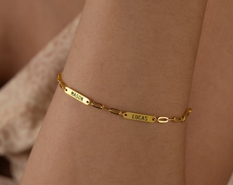 Custom Name Bar Bracelet: Sterling Silver Paperclip Chain, Mother Gift