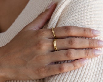 Thin Stacking Rings • Set of 3: Midi Ring, Twist Ring, Lined Ring • Thin Gold Rings • Notched Ring • Minimalist Rings - Mother Gift